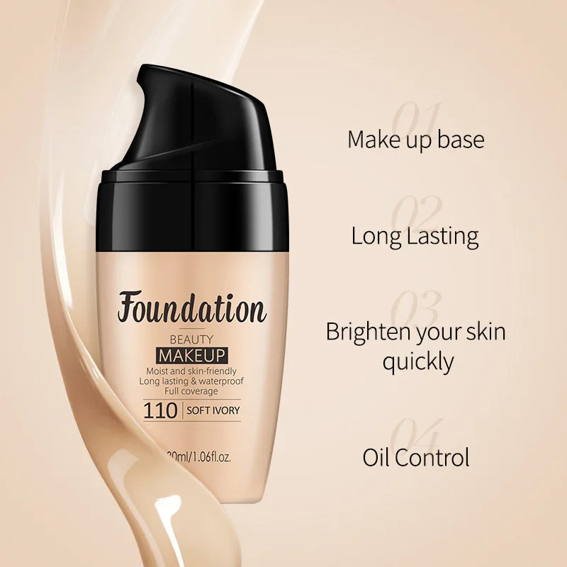 LAIKOU 30ml Liquid Foundation Waterproof Makeup High Coverage Concealer Long-lasting Cover Dark Circle Brighten Matte BB Cream