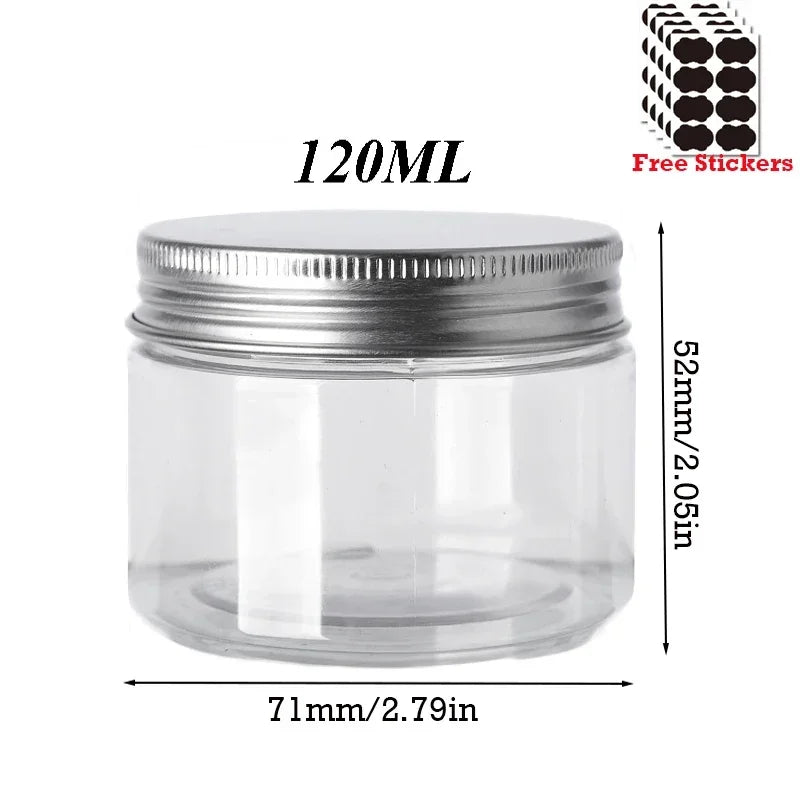 50pcs/Lot 30/50/60/80/100/120/150ML Storage Jars Empty Plastic Jar With Aluminum Lid Cosmetic Containers Face Cream Sample Pot