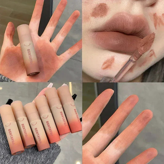 6 Colors Matte Lip Gloss Waterproof Easy To Wear Velvet Rose Red Brown Lip Mud Nude Lasting Liquid Lipstick Lips Makeup Cosmetic