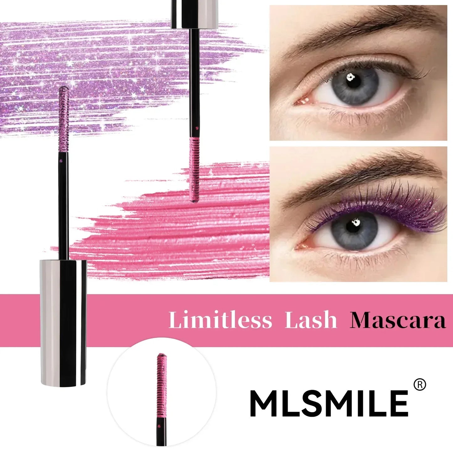 Colorful Glitter Mascara, Waterproof Long Lasting Thickening Lengthening Anti-Smudge Mascara, Tint Rich Color Sparkly Mascara