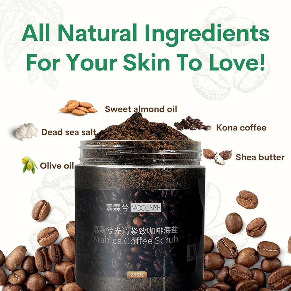 Super 256g Body Arabica Coffee Scrub Brightening Smooth Exfoliating For Anti Cellulite Moisturizing Body, Face, Hand, Foot Scrub