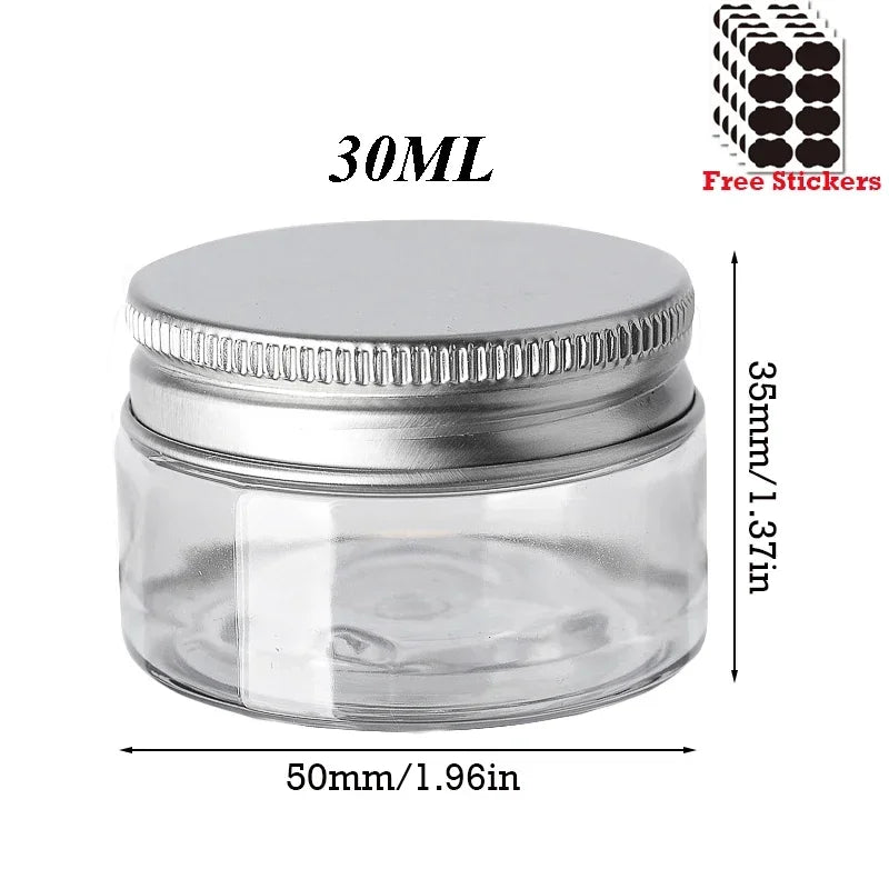 50pcs/Lot 30/50/60/80/100/120/150ML Storage Jars Empty Plastic Jar With Aluminum Lid Cosmetic Containers Face Cream Sample Pot