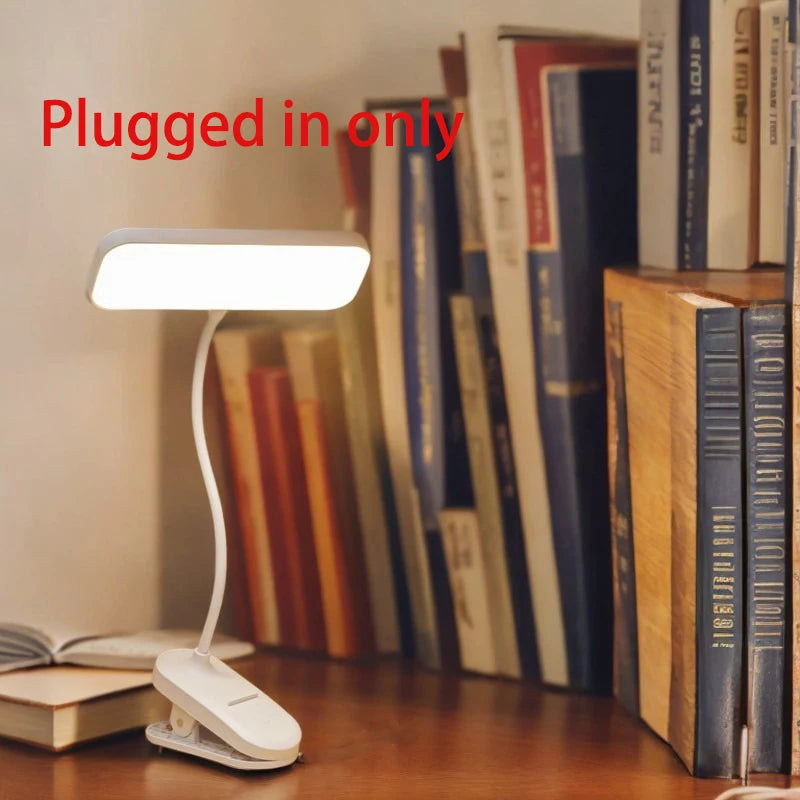 Clip-On Desk Lamp with Eye Care, USB Rechargeable & Plug-in Dimmable LED Light, Adjustable Study Lamp for College Dorm, Bedroom
