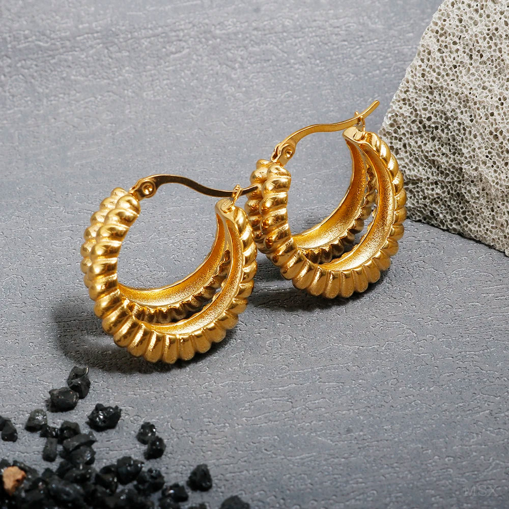 Hoop Earrings for Women Trendy Golden Stainless Steel Earring Jewelry New