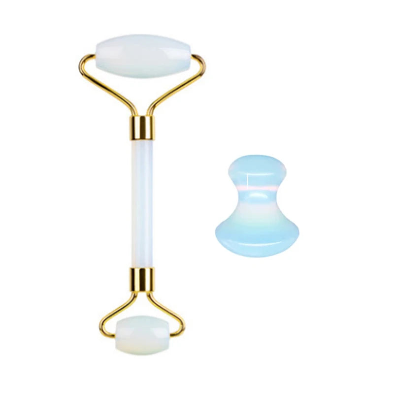 Opalite Jade Massage Roller Gua Sha Set Opal Quartz Crystal Facial Skin Lifting Anti Wrinkle Gouache Scraper Jade Massager