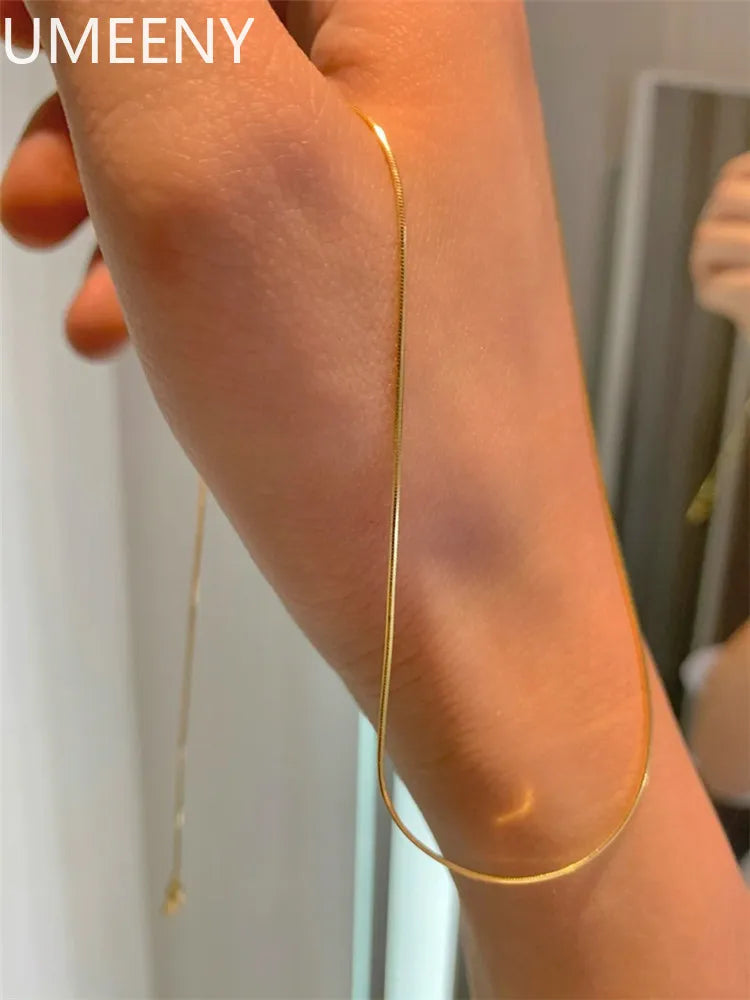 925 Sterling Silver 16-30 Inches Gold Color Snake Chain Necklace For Women Fashion Clavicle Chain Necklace Men Party Jewelry