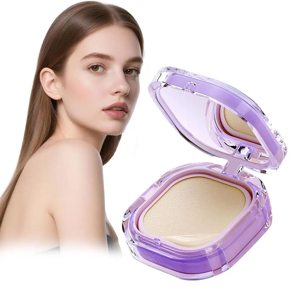 Purple Girl Brightening Liquid Foundation With Air Cushion,Face Lock Makeup CC Cream, Persistent Concealer Waterproof Foundation