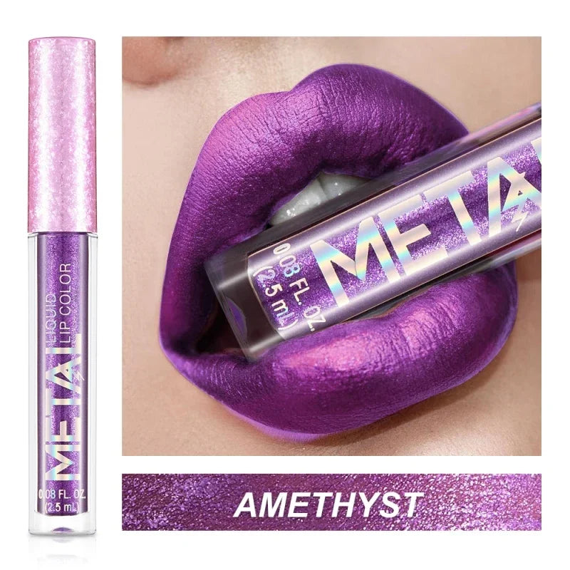 12 Colors Matte Metallic Lip Gloss Long Lasting Non-stick Cup Nude Matte Metallic Lip Color Lipstick Waterproof Lip Glaze Makeup