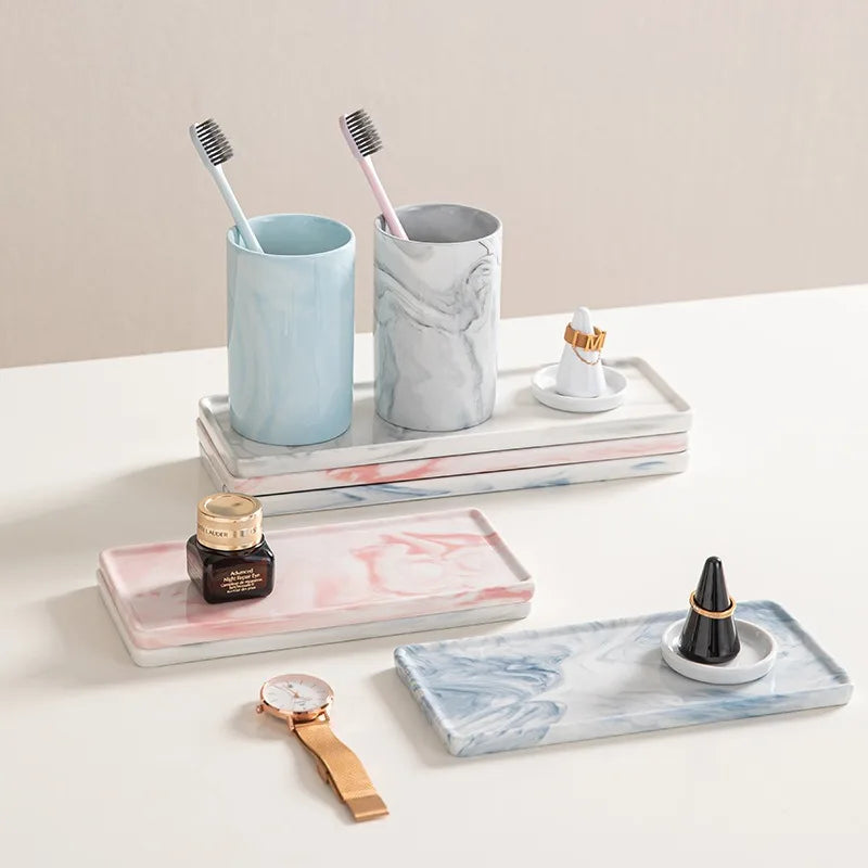 Rectangular Ceramic Tray Creative Marble Pattern Storage Plate Nordic Style Bathroom Storage Tray Jewelry Cosmetics Organizer