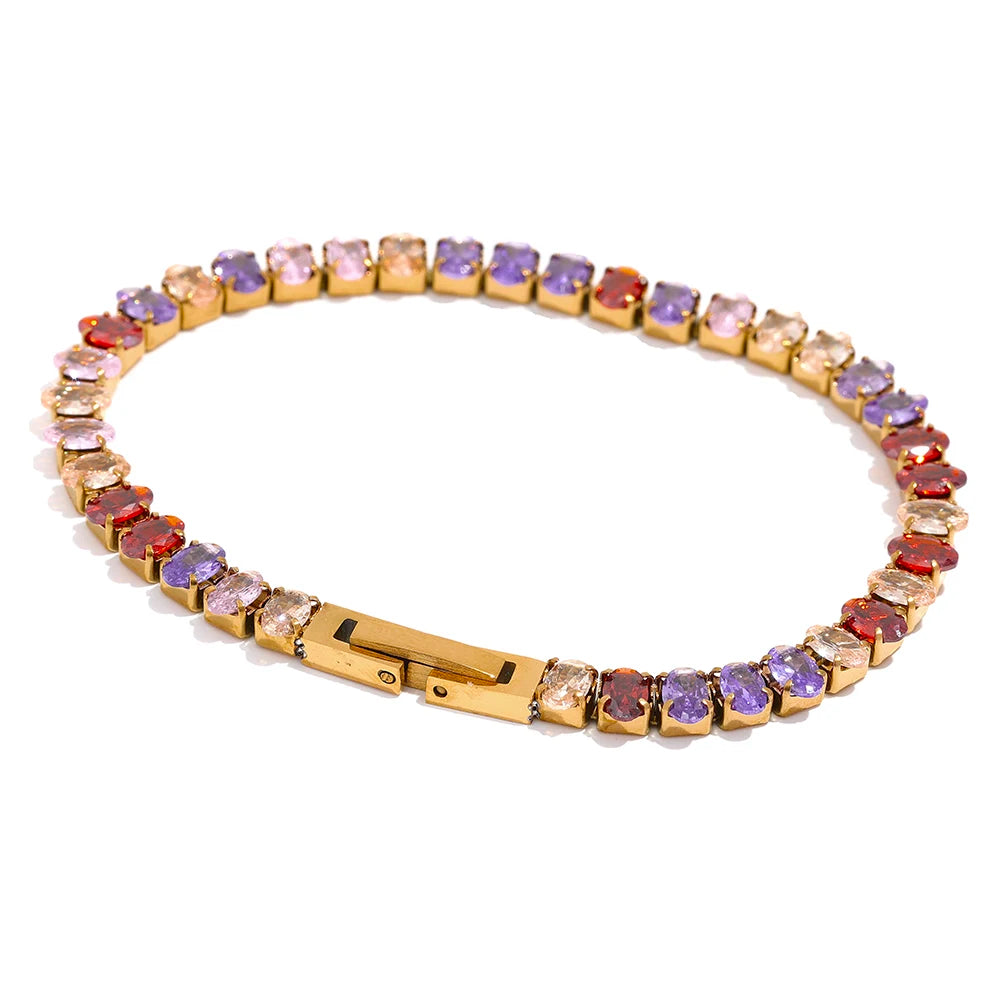 Yhpup Luxury Waterproof CZ Tennis Cubic Zirconia Stainless Steel Choker Necklace Bracelet Bling Jewelry Set  for Women Party