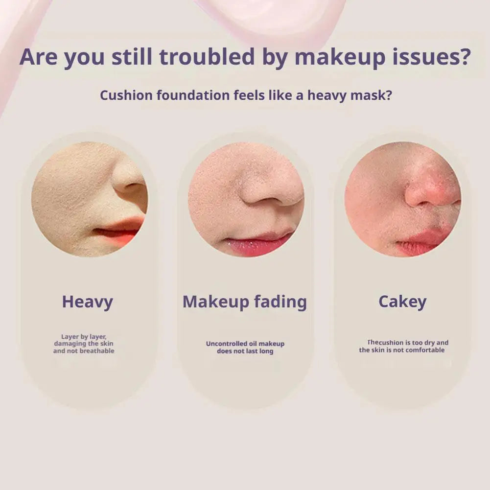 Purple Girl Brightening Liquid Foundation With Air Cushion,Face Lock Makeup CC Cream, Persistent Concealer Waterproof Foundation