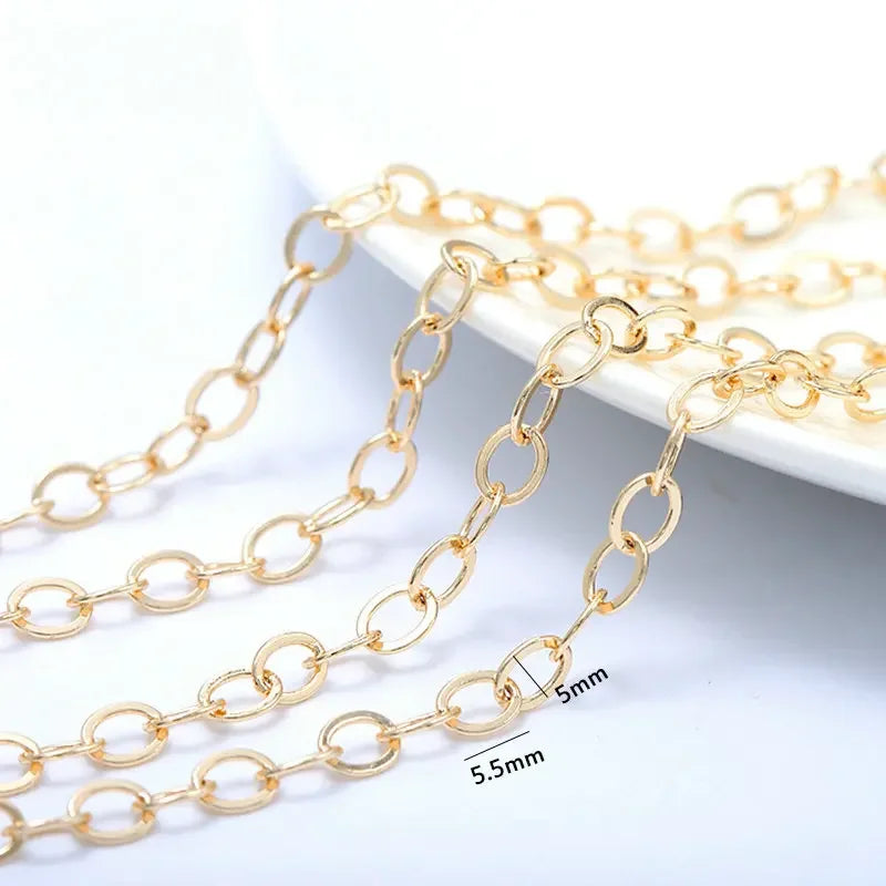 14K Gold Color Plated Brass Round Star Link Chains Necklace Chains High Quality Jewelry Accessories
