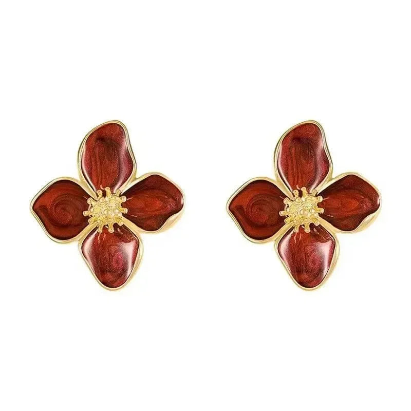 Hypoallergenic Stylish Vintage Flower Stud Earrings Premium Vintage Gold Plated Stainless Steel For Women Party сережки женск