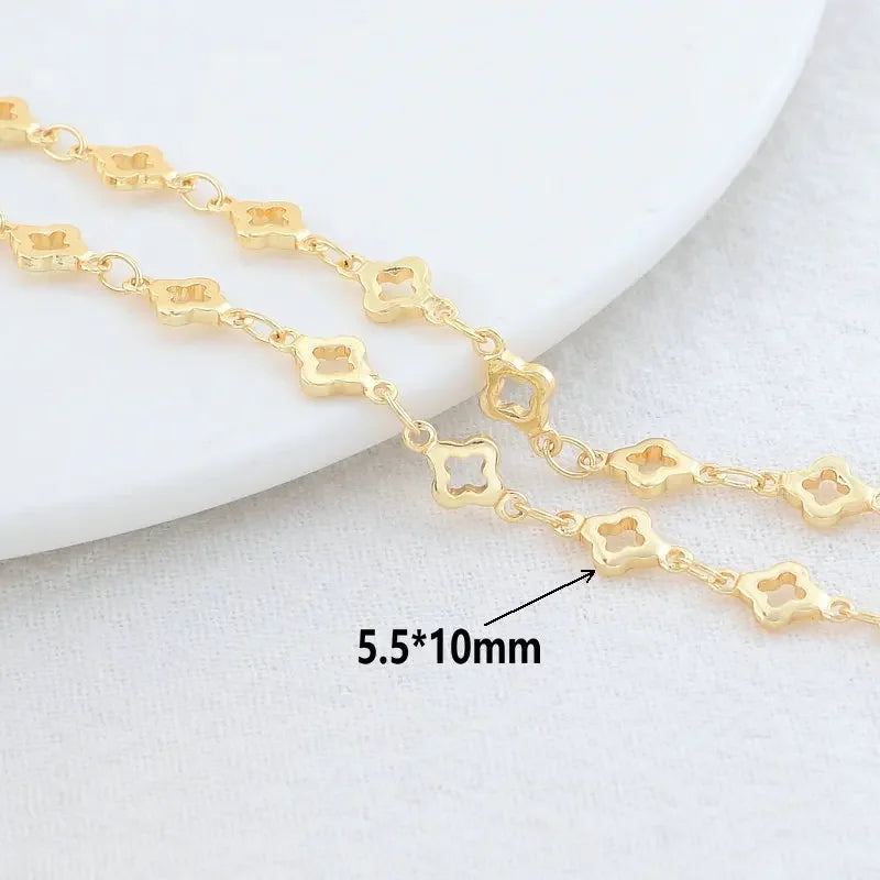 14K Gold Color Plated Brass Round Star Link Chains Necklace Chains High Quality Jewelry Accessories