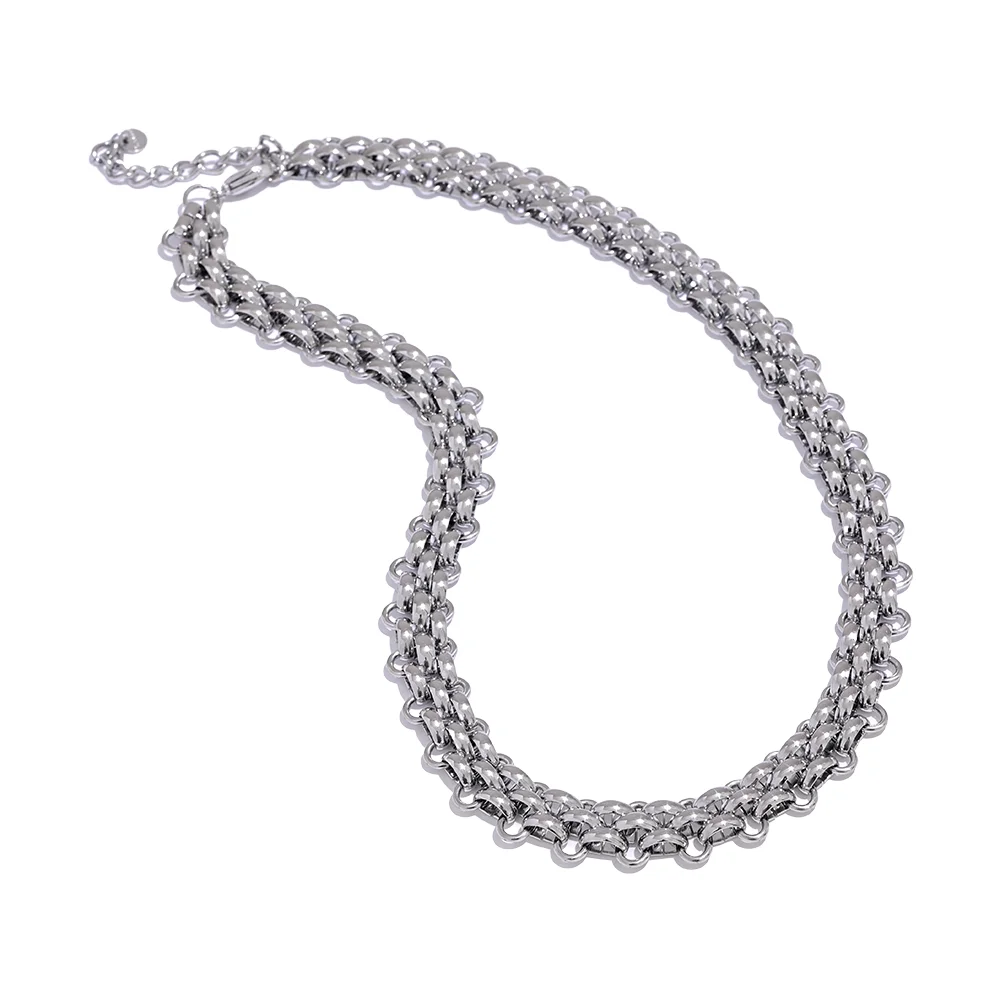 Yhpup Waterproof 18K Gold Plated Stainless Steel Metal Cuban Chain Statement Necklace Bracelet Set Charm Fashion Jewelry Women