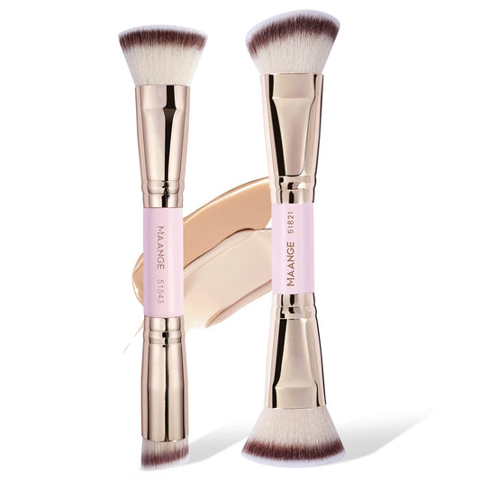 MAANGE 2PCS Foundation Brush Set for Liquid Cream Powder Contour Buffing Blending Concealer Face Brush Cosmetic Makeup Tools