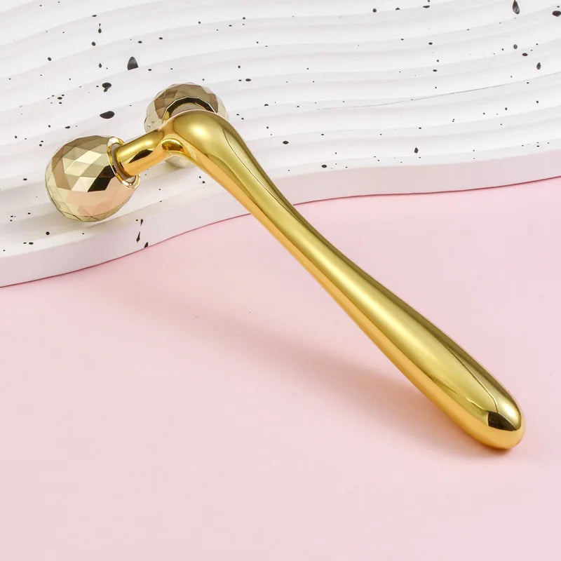Metal Roller Facial Beauty Stick - 3D Roller Face Massager, Dongling Pink Crystal Jade Roller, Zinc Alloy