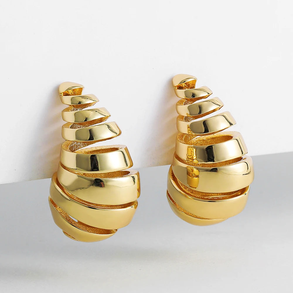 Vintage Chunky Dome Drop Earrings For Women Gold Plated Stainless Steel Thick Teardrop Earring Statement Wedding Jewelry Gifts