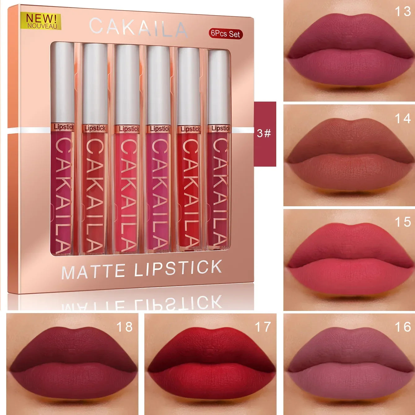 6PCS Waterproof Non-stick Lip Gloss Velvet Nude Matte Sexy Lipstick Set Long Lasting Red Liquid Lipstick