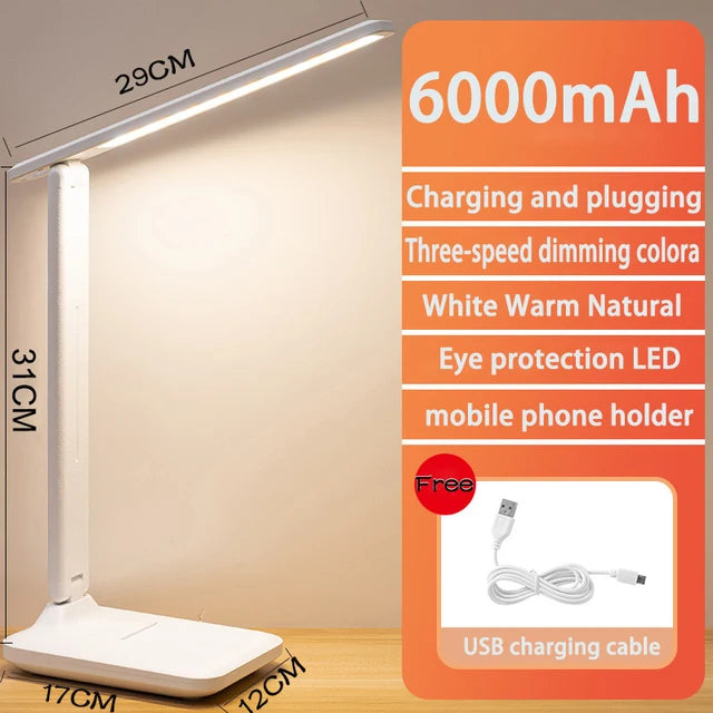 2026 Chargeable LED Table Lamp USB Color Stepless Dimmable Desk Lamp Touch Foldable Eye Protection Reading Night Light