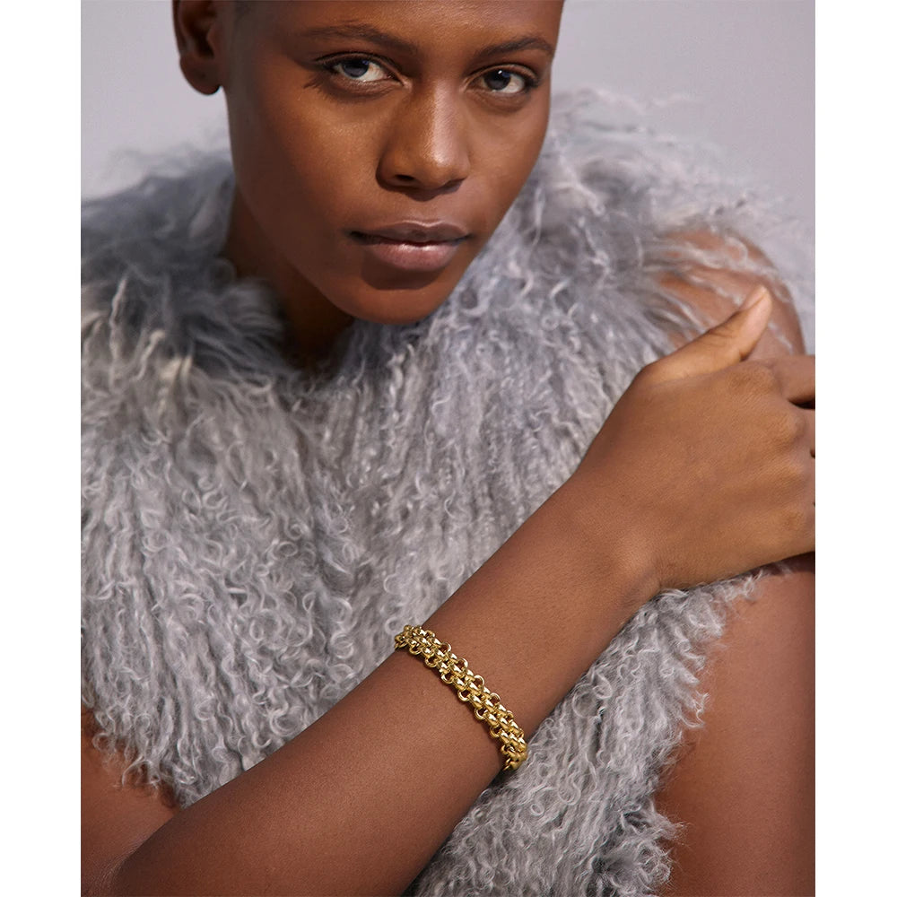 Yhpup Waterproof 18K Gold Plated Stainless Steel Metal Cuban Chain Statement Necklace Bracelet Set Charm Fashion Jewelry Women