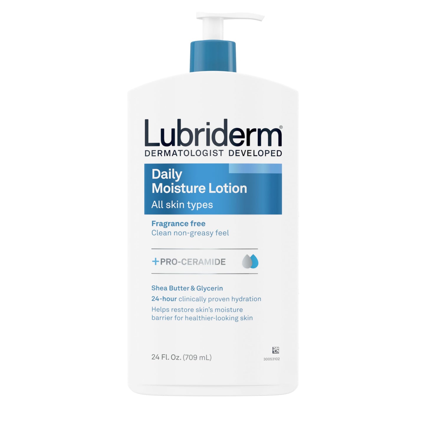Lubriderm Fragrance Free Daily Moisture Lotion + Pro-Ceramide Shea Butter & Glycerin Face Hand & Body Lotion for Sensitive Skin Hydrating Lotion for Healthier-Looking Skin 24 fl. oz