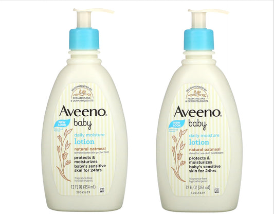 Johnson & Johnson Aveeno Baby Daily Moisture Lotion Natural Oatmeal Fragrance-Free - 12 fl oz (Pack of 2)